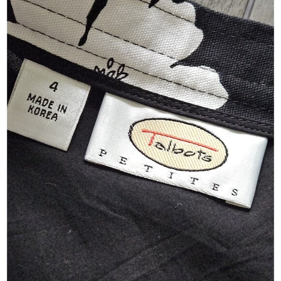 Talbots Black White Floral Cotton A Line Skirt Size 4 PETITE Lined - Picture 7 of 9